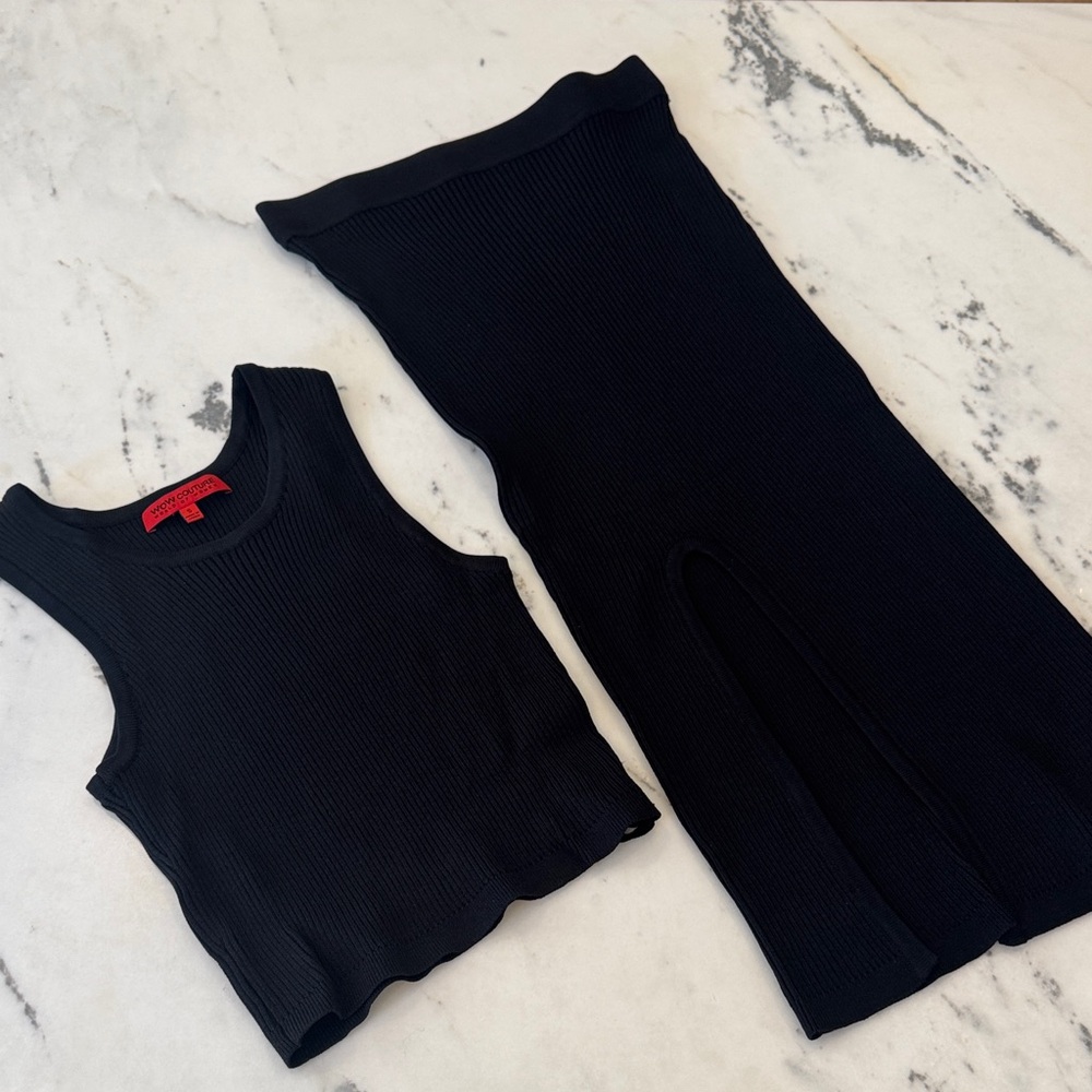 WOW Couture black Ribbed Knit Top and Skirt set BRAND NEW